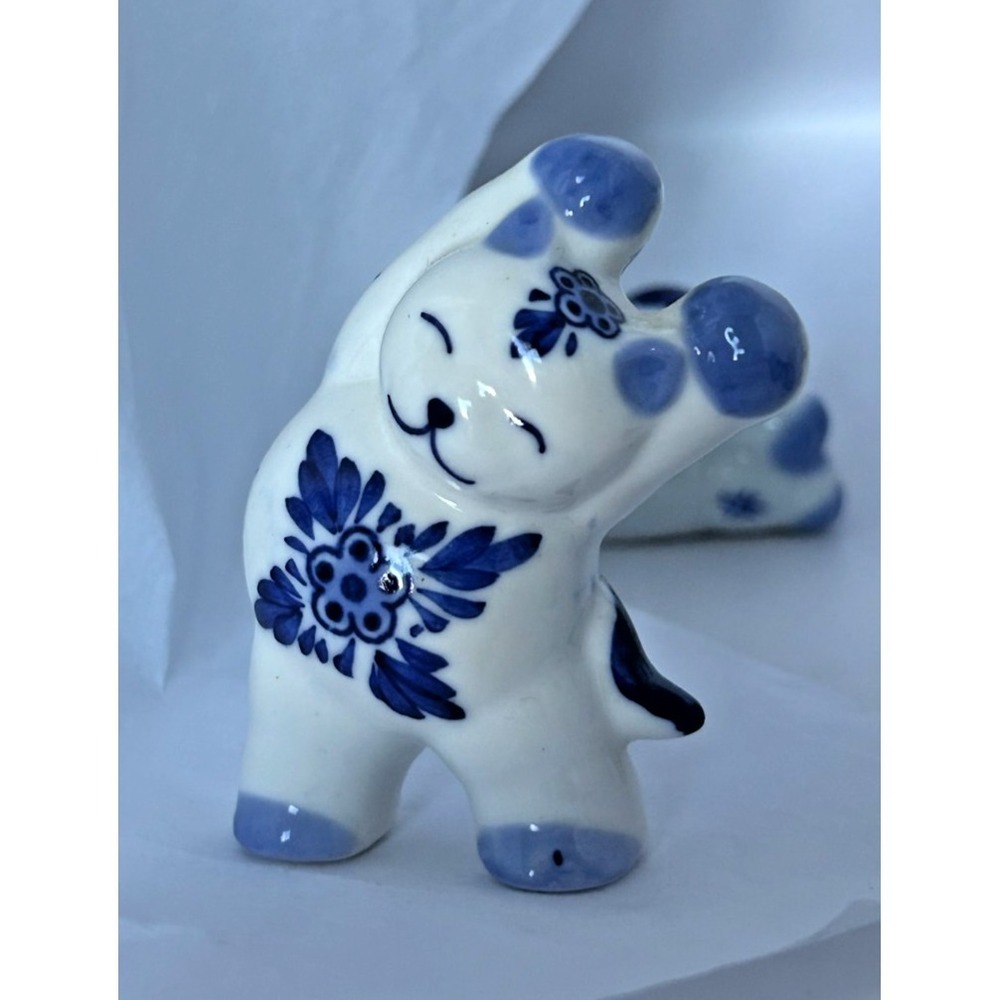 Gzhel Vintage‎ Russian Folk Art Porcelain Cats Blue White Figurine Exercise Yoga - Picture 12 of 16